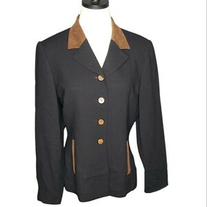 Vintage Equestrian Show Style Wool Blazer Jacket Faux Suede Sporty Chic Preppy 6